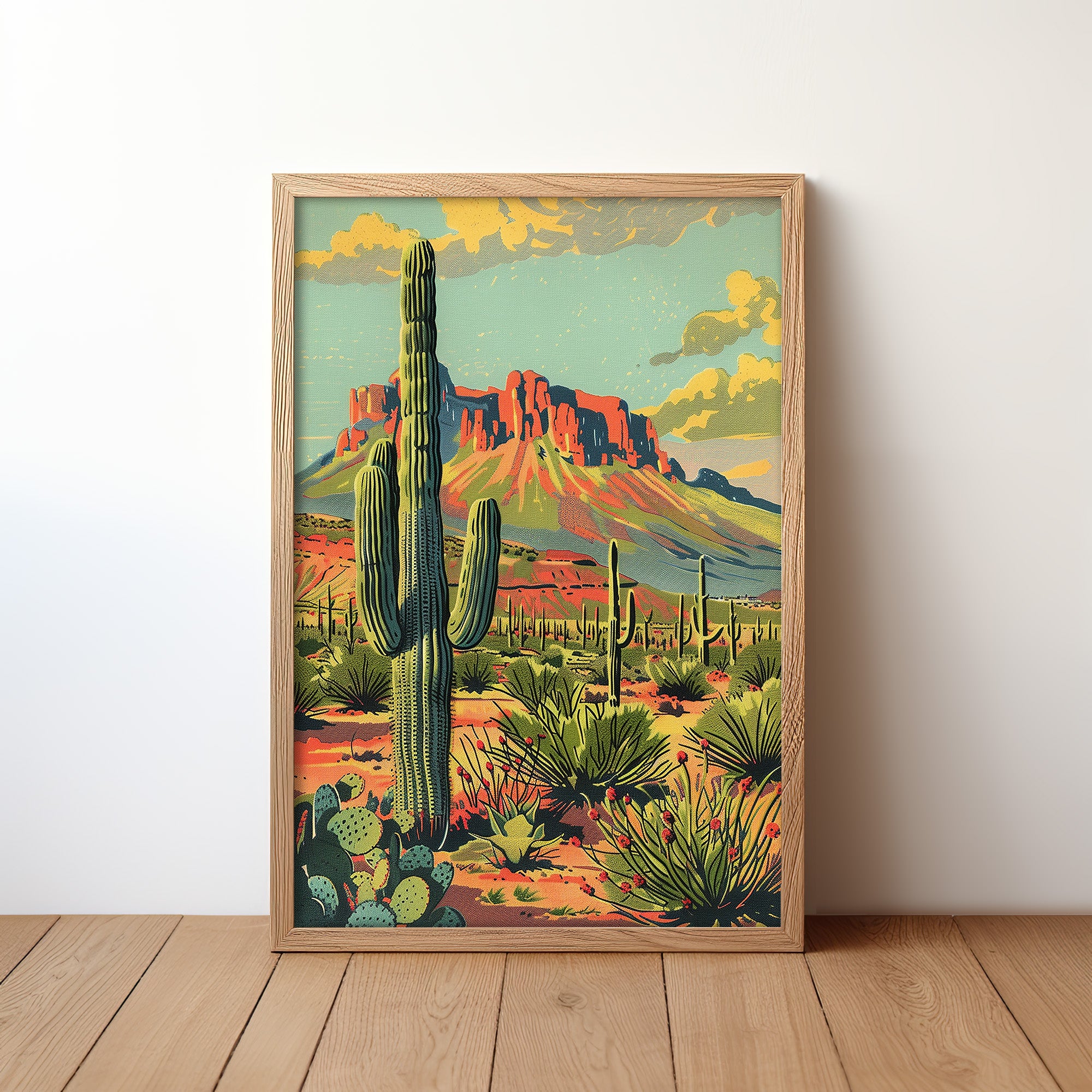 Vintage Postcard Style Desert Landscape Scene Art Print - Tejas Country Club