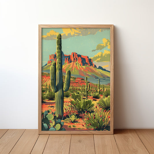 Vintage Postcard Style Desert Landscape Scene Art Print