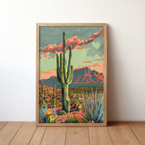 Vintage Paint By Numbers Style Arizona Desert Landscape Art Print - Tejas Country Club
