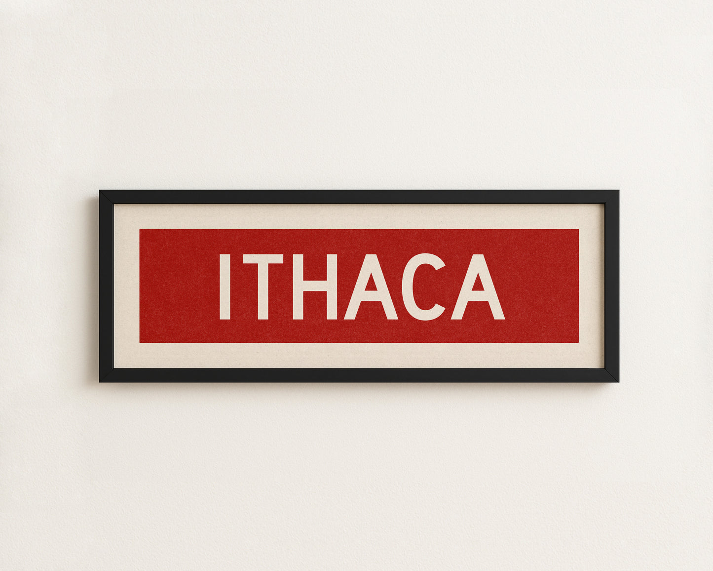 Framed Ithaca Red and White Bus Scroll
