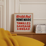 World's Best Homemade Tamales Sign John T. Floore's Country Store Art Print - Tejas Country Club