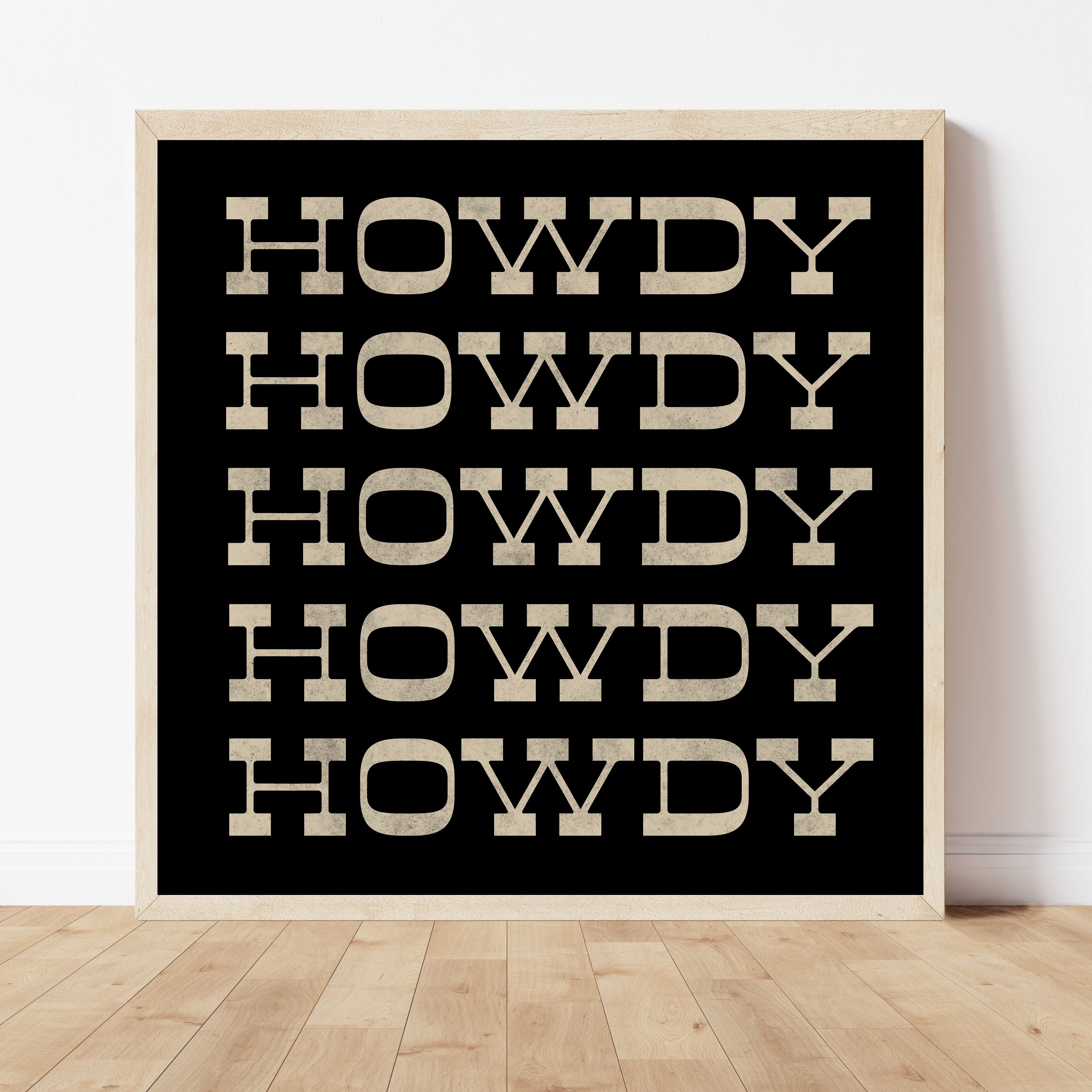 Howdy Typography Art Print Square Black and White - Tejas Country Club