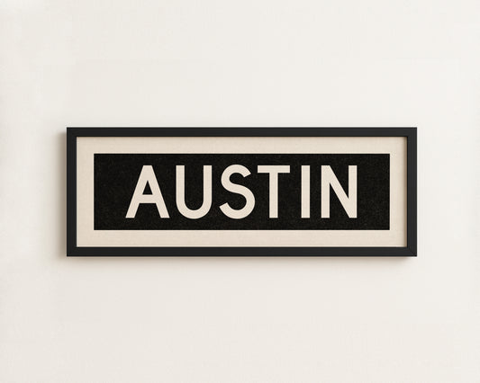 Framed Austin Bus Scroll Sign