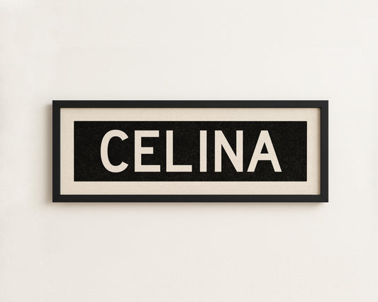 Framed Celina Bus Scroll Sign