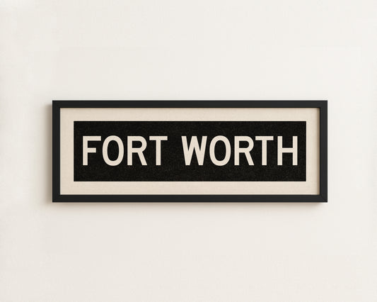 Framed Fort Worth Bus Scroll Sign