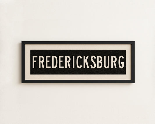 Framed Fredericksburg Bus Scroll Sign