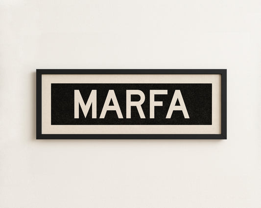 Framed Marfa Bus Scroll Sign