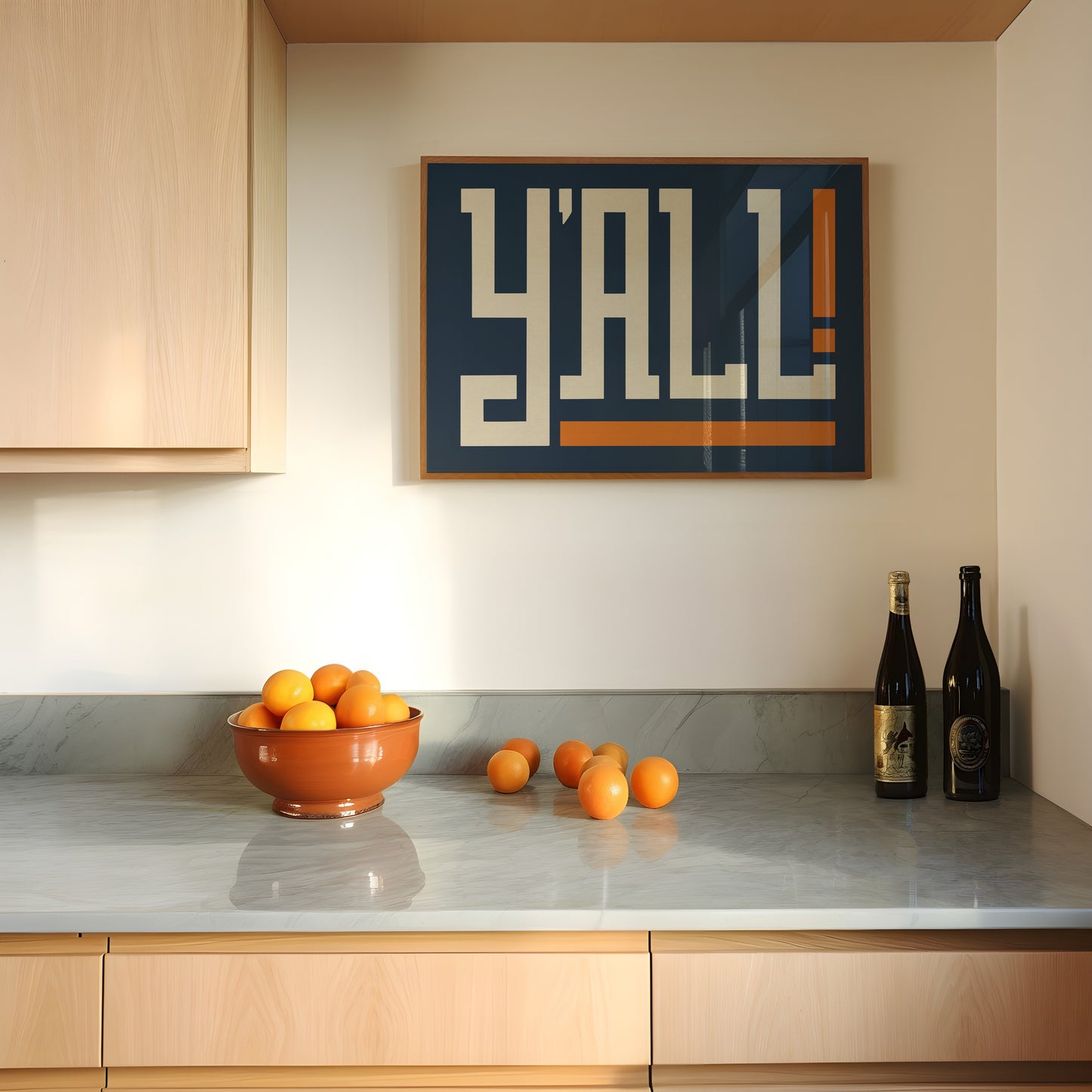 Y'all Typography Navy and Orange Wall Art Print Poster Decor