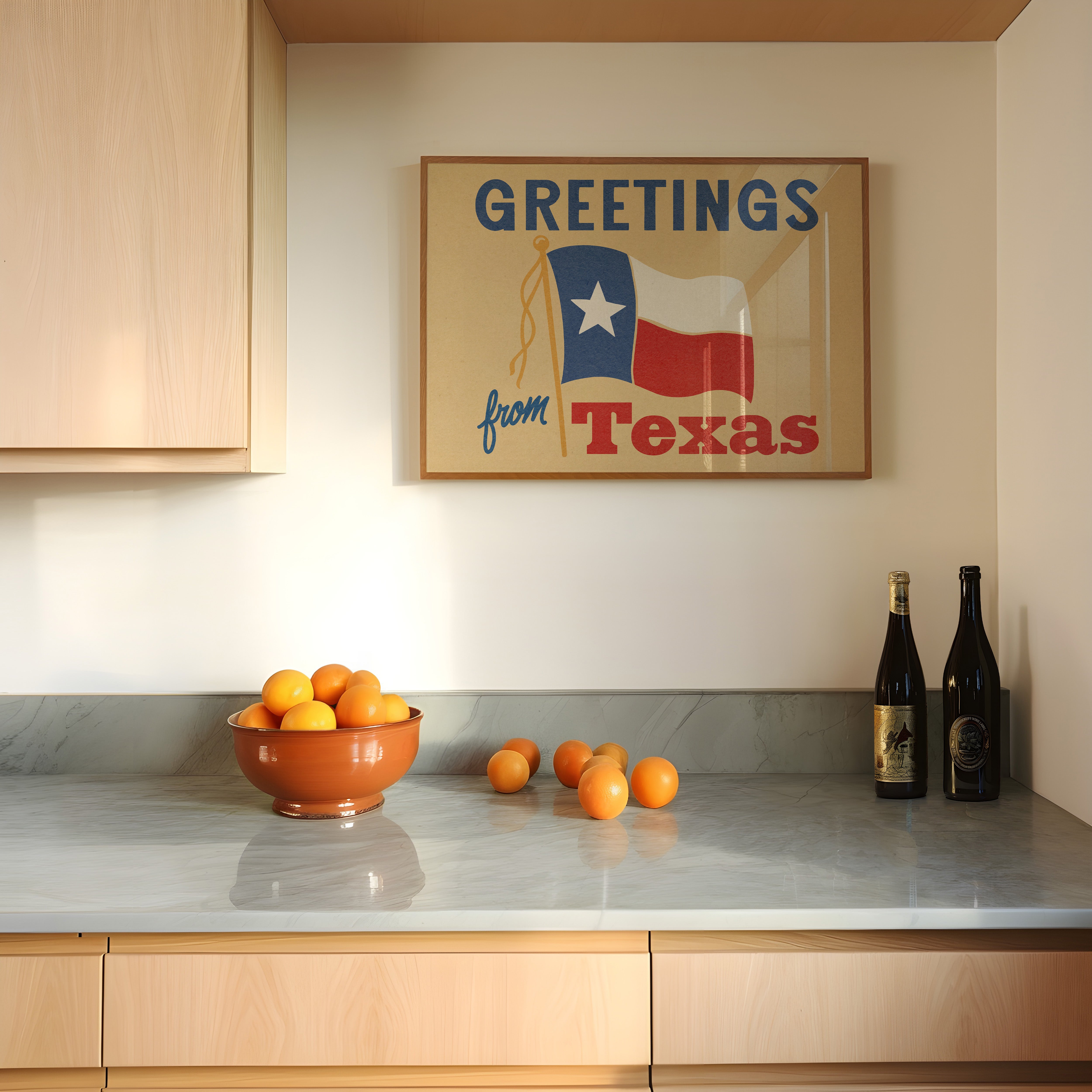Greetings From Texas Flag Art Print (Natural) - Tejas Country Club