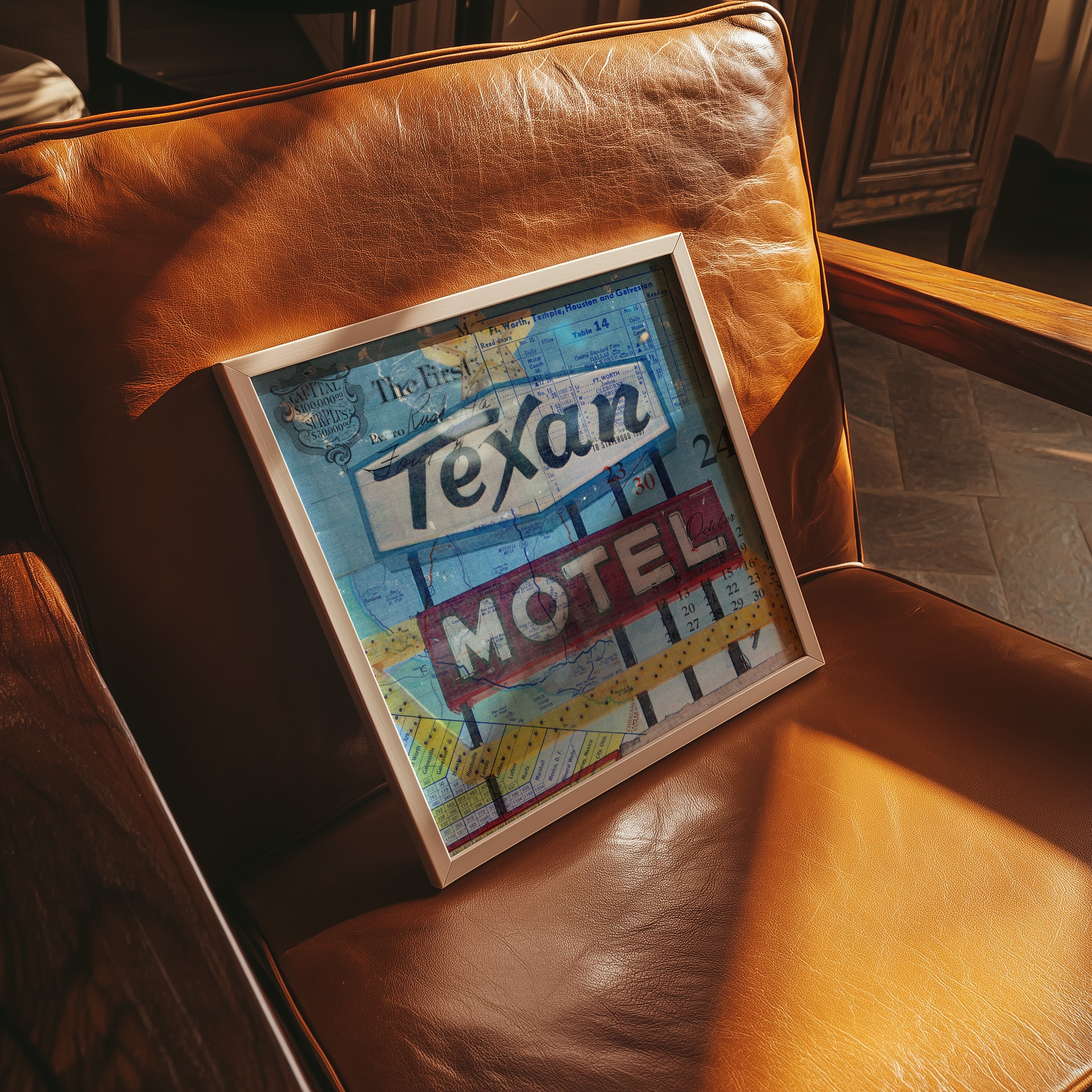 Texan Motel Mixed Media Collage Art Print - Tejas Country Club