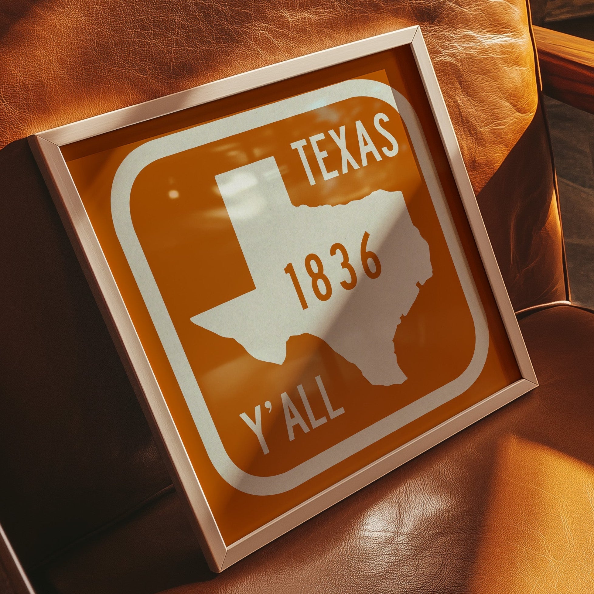 Texas Y'all Road Sign Art Print - Vintage Orange - Tejas Country Club