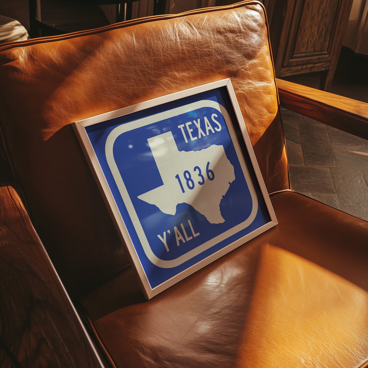 Texas Y'all Road Sign Art Print - Royal Blue