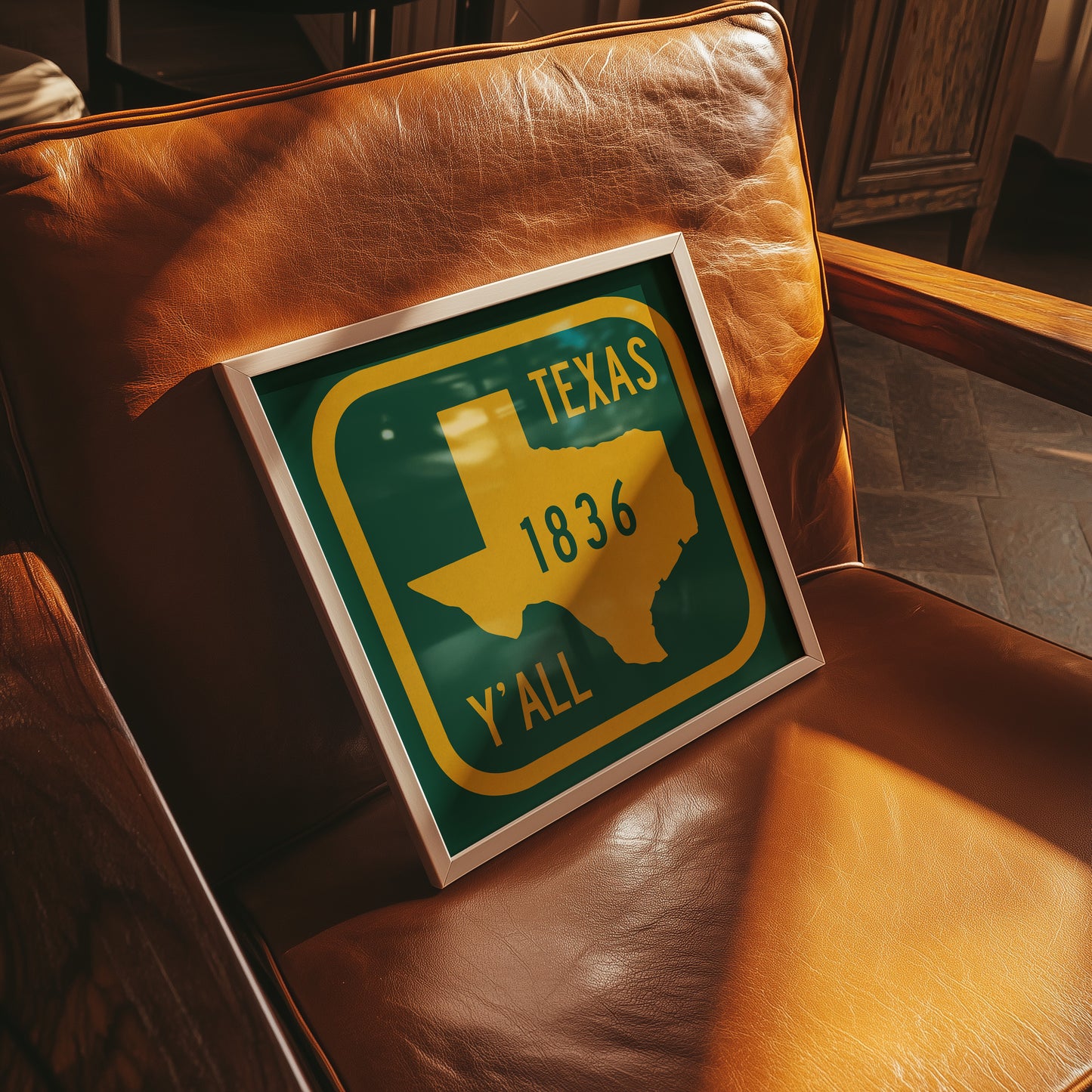Texas Y'all Road Sign Art Print - Green & Gold