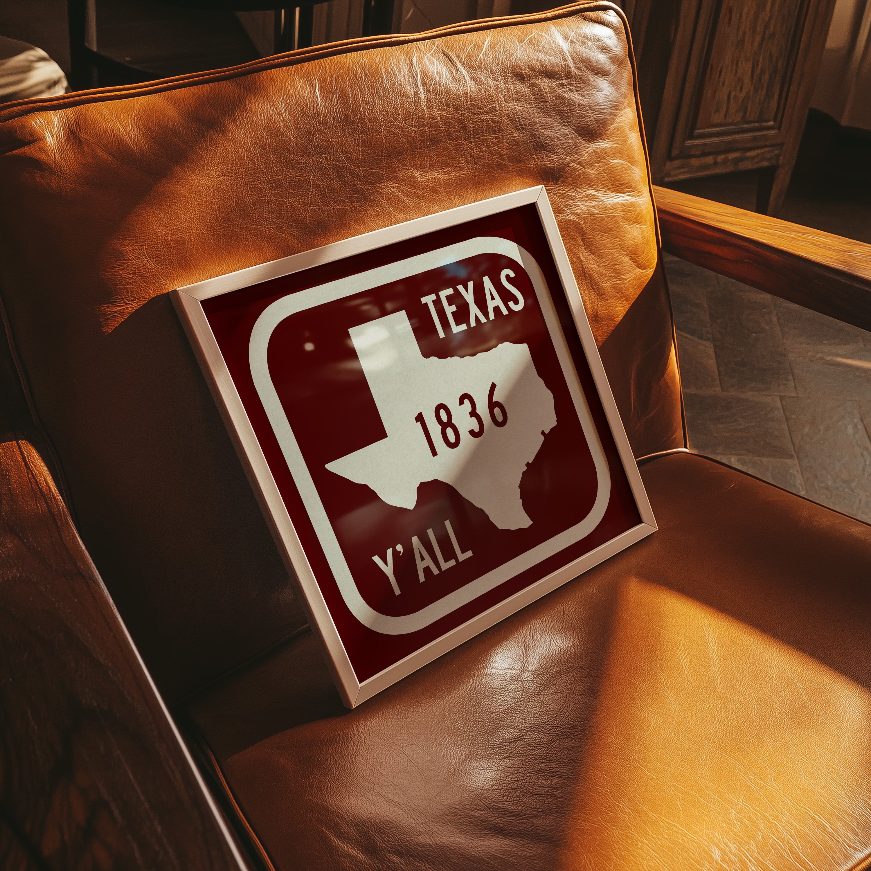 Texas Y'all Road Sign Art Print - Maroon