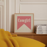 Cowgirl Pink Banner Tab Typography Square Art Print - Tejas Country Club
