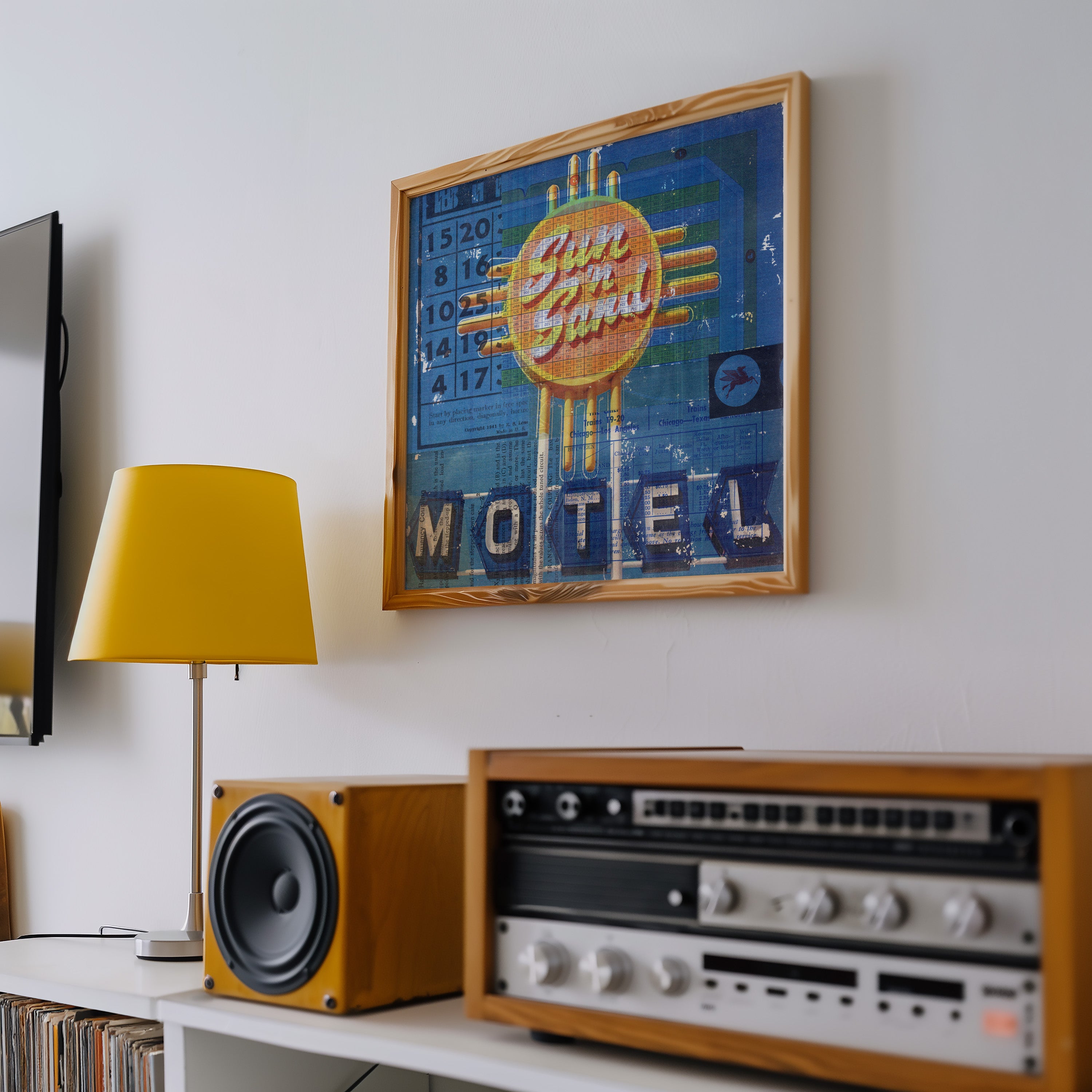 Sun 'n Sand Motel Mixed Media Collage Art Print - Tejas Country Club
