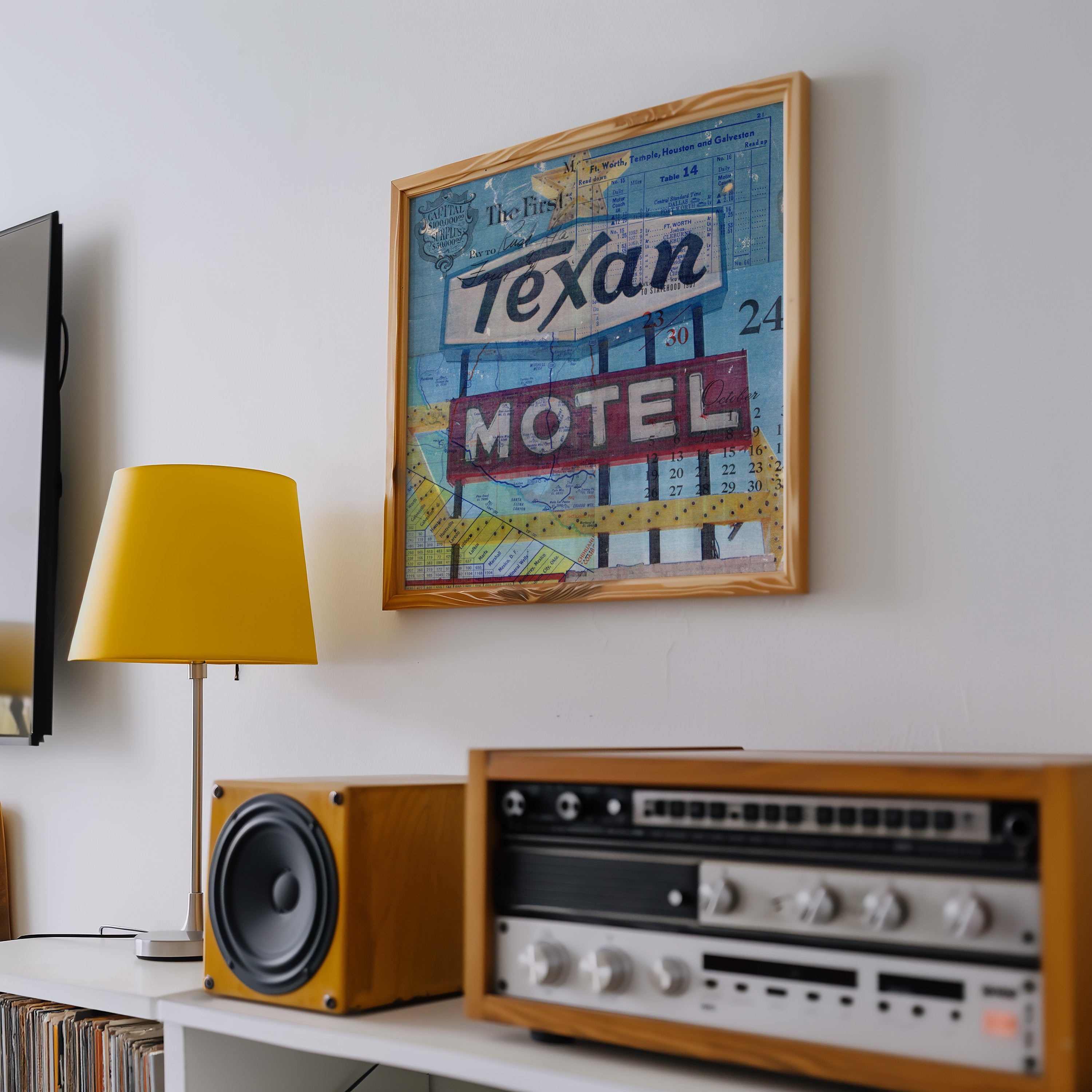 Texan Motel Mixed Media Collage Art Print - Tejas Country Club