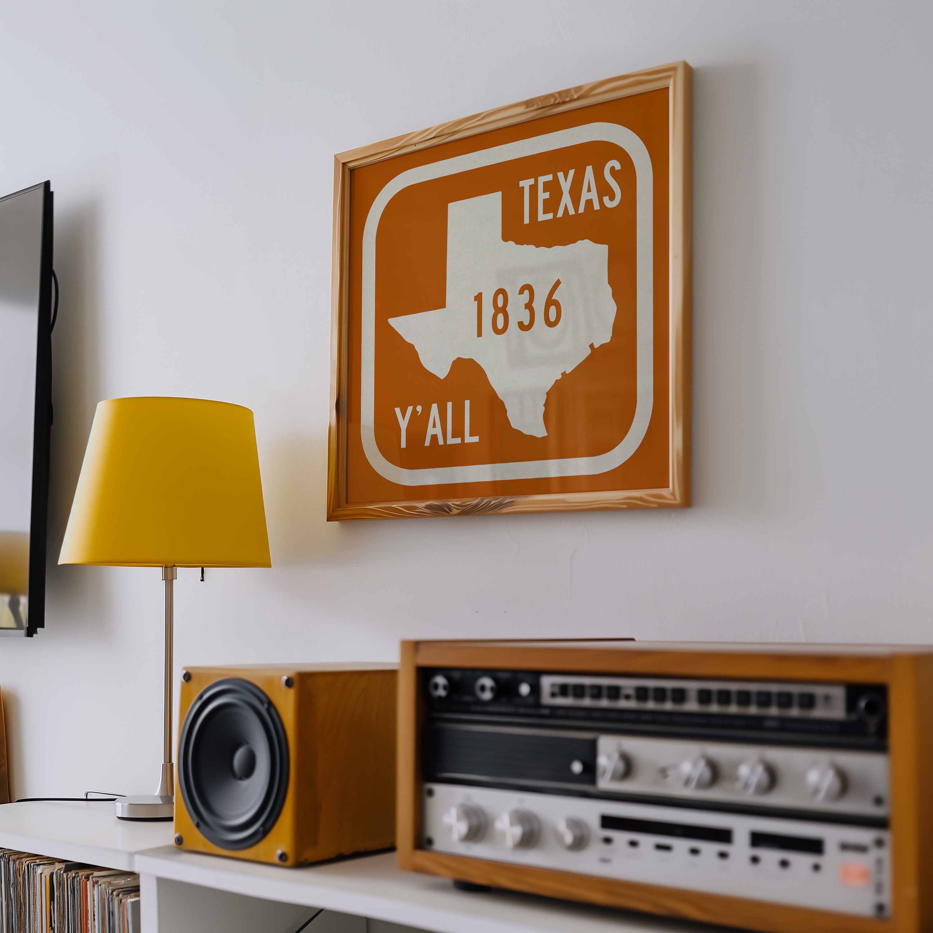 Texas Y'all Road Sign Art Print - Vintage Orange - Tejas Country Club