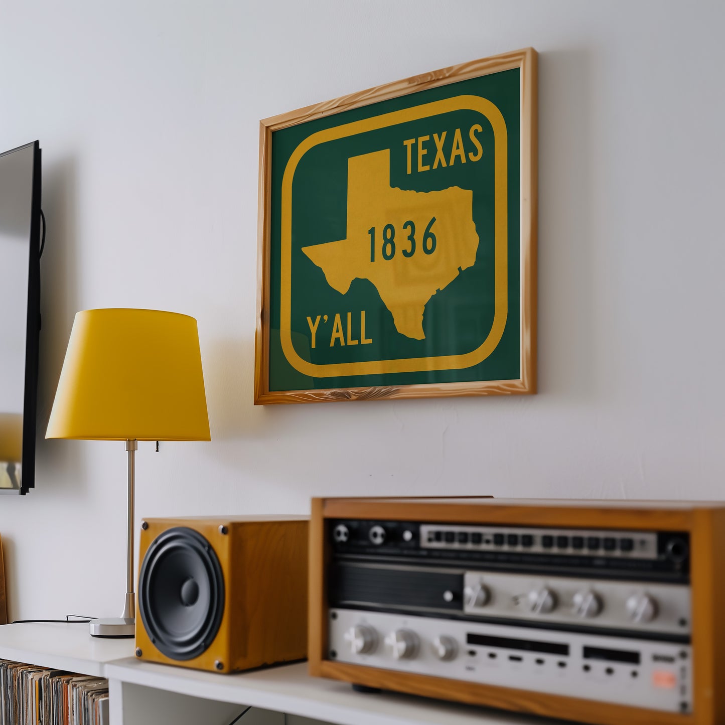 Texas Y'all Road Sign Art Print - Green & Gold
