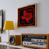 Texas Y'all Road Sign Art Print - Scarlet & Black