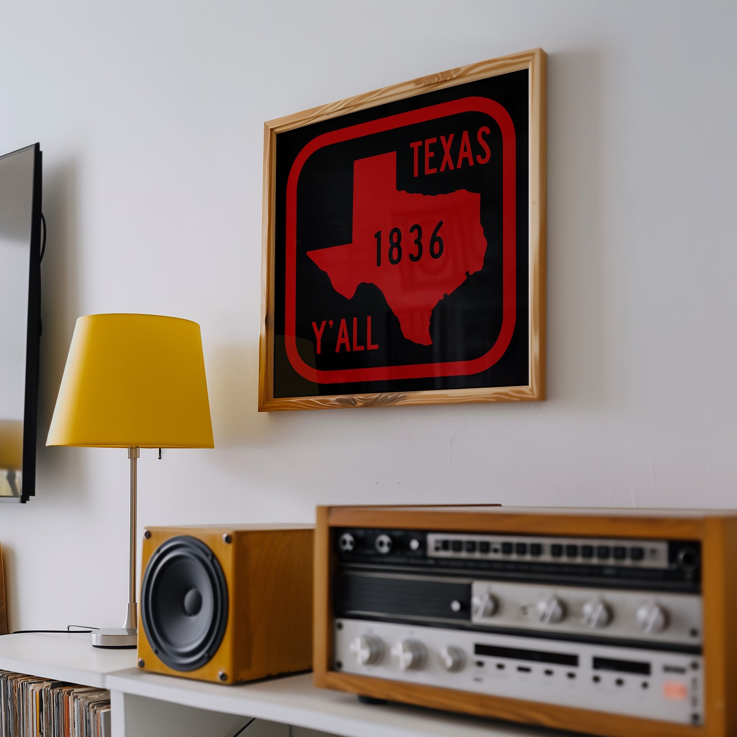 Texas Y'all Road Sign Art Print - Scarlet & Black