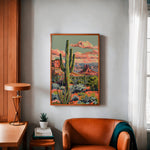 Vintage Paint By Numbers Style Saguaro Desert Art Print - Tejas Country Club