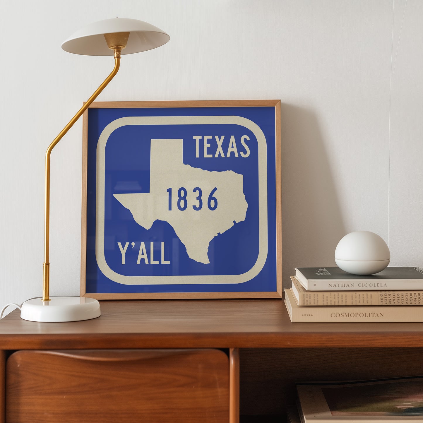 Texas Y'all Road Sign Art Print - Royal Blue