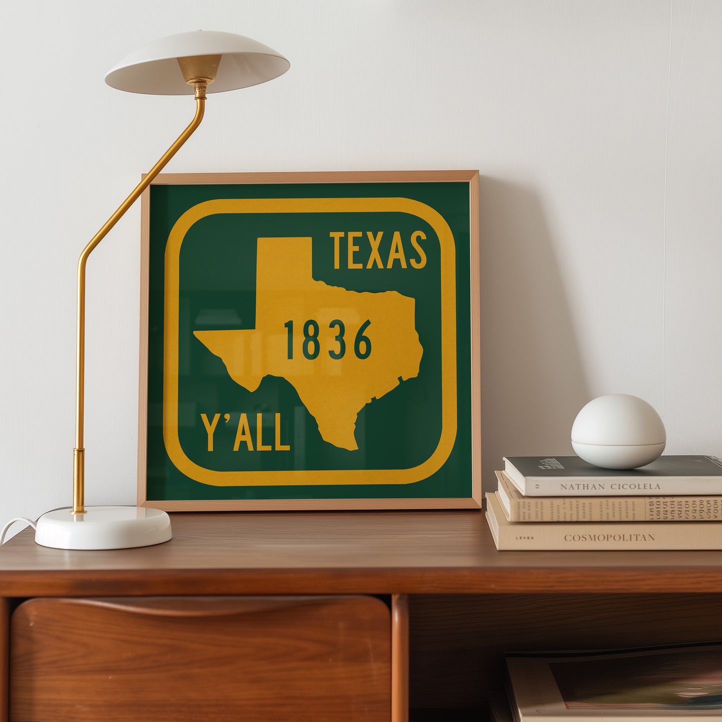 Texas Y'all Road Sign Art Print - Green & Gold