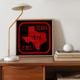 Texas Y'all Road Sign Art Print - Scarlet & Black