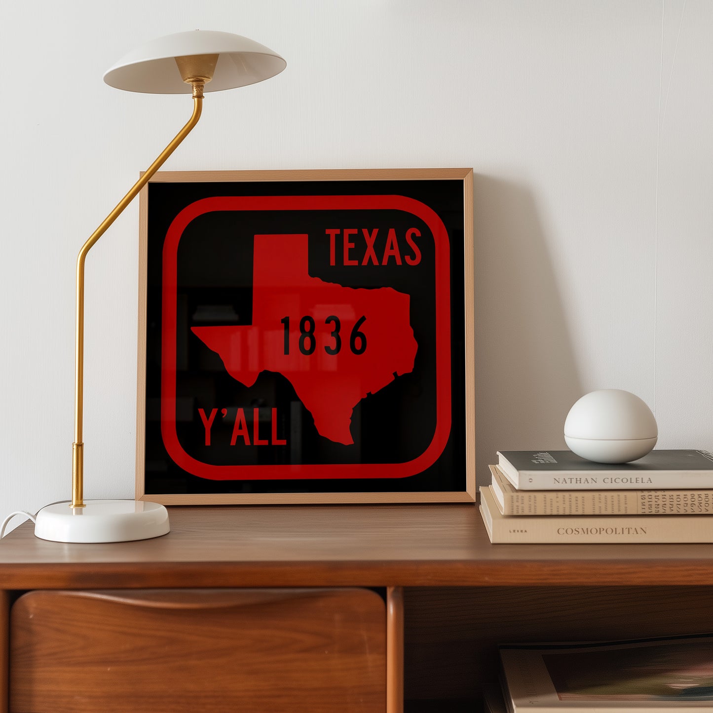 Texas Y'all Road Sign Art Print - Scarlet & Black