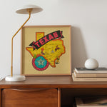 Vintage State of Texas Travel Map Decal Art Print - Tejas Country Club