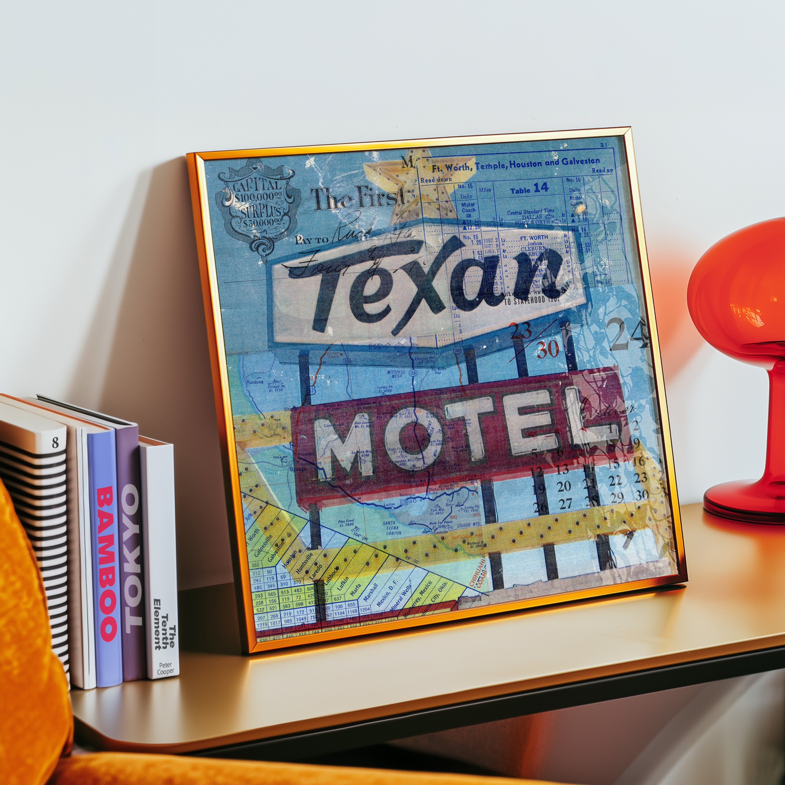 Texan Motel Mixed Media Collage Art Print - Tejas Country Club