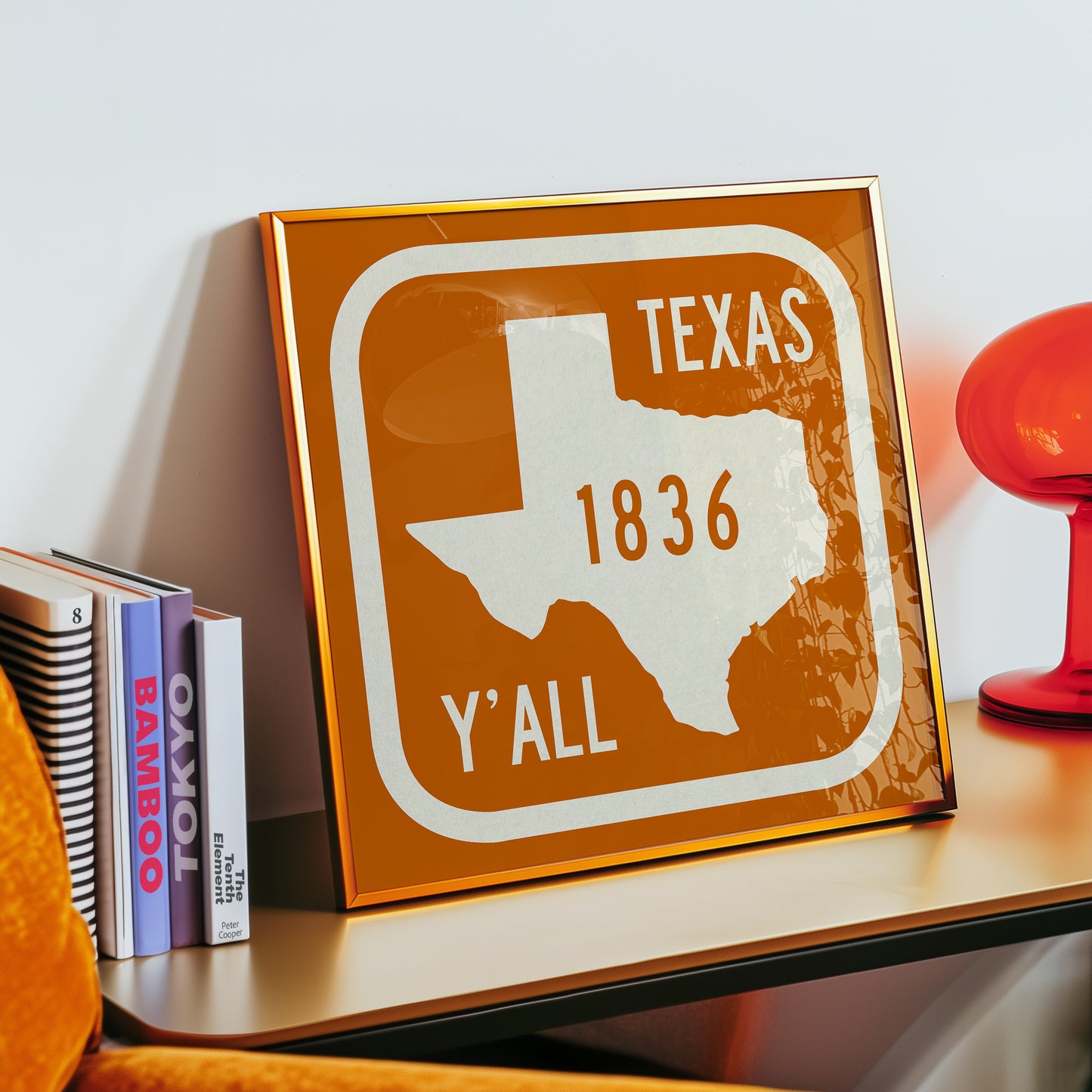 Texas Y'all Road Sign Art Print - Vintage Orange
