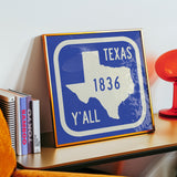 Texas Y'all Road Sign Art Print - Royal Blue