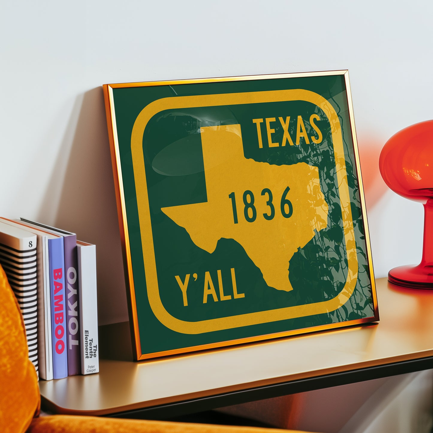 Texas Y'all Road Sign Art Print - Green & Gold