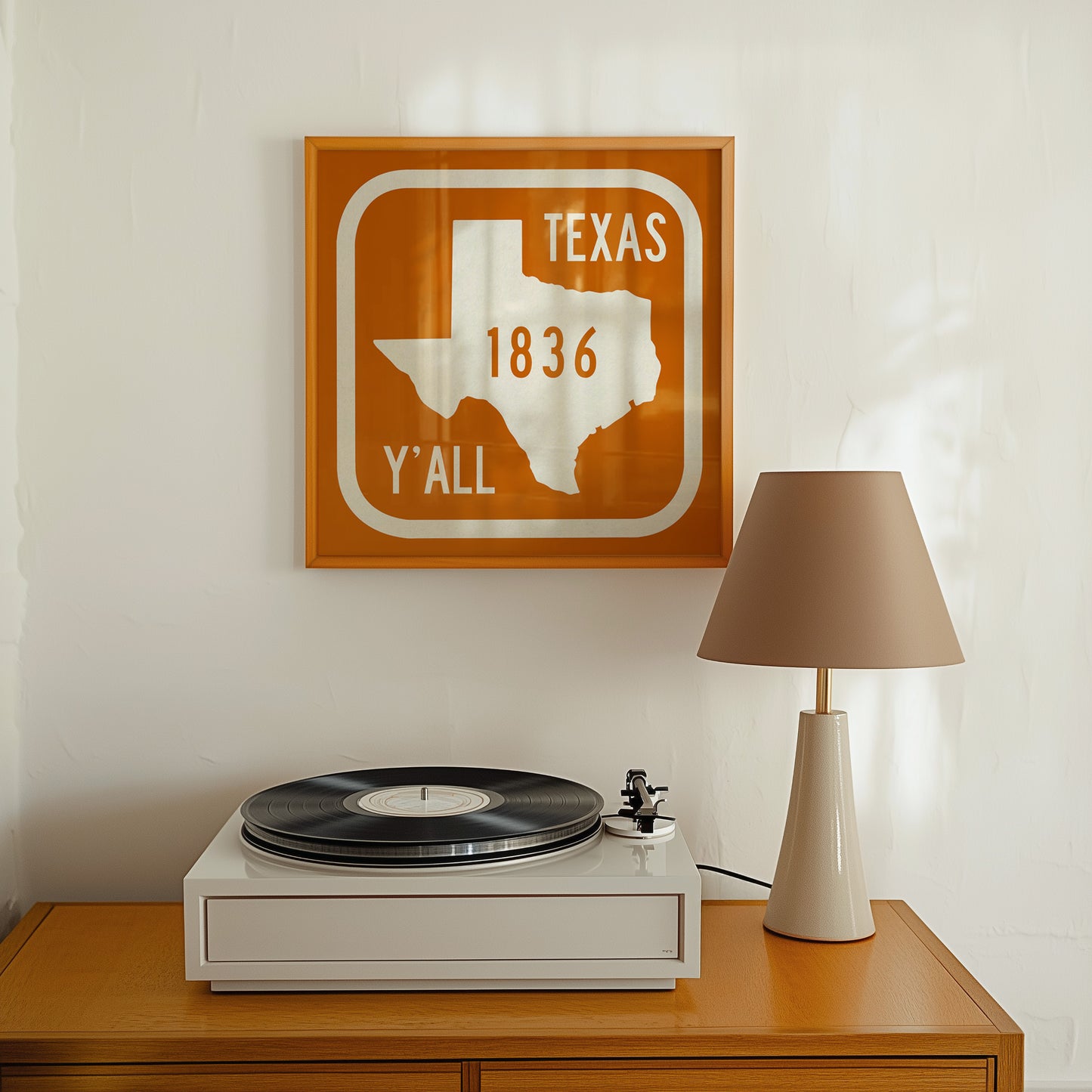 Texas Y'all Road Sign Art Print - Vintage Orange
