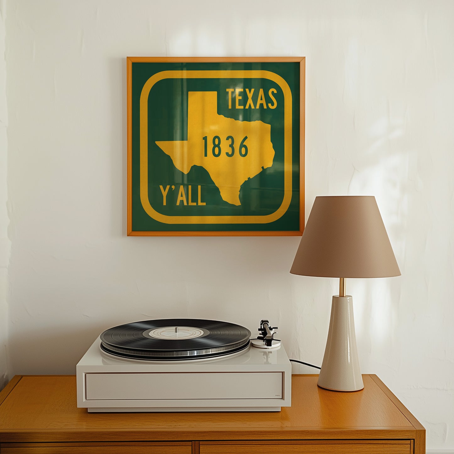 Texas Y'all Road Sign Art Print - Green & Gold