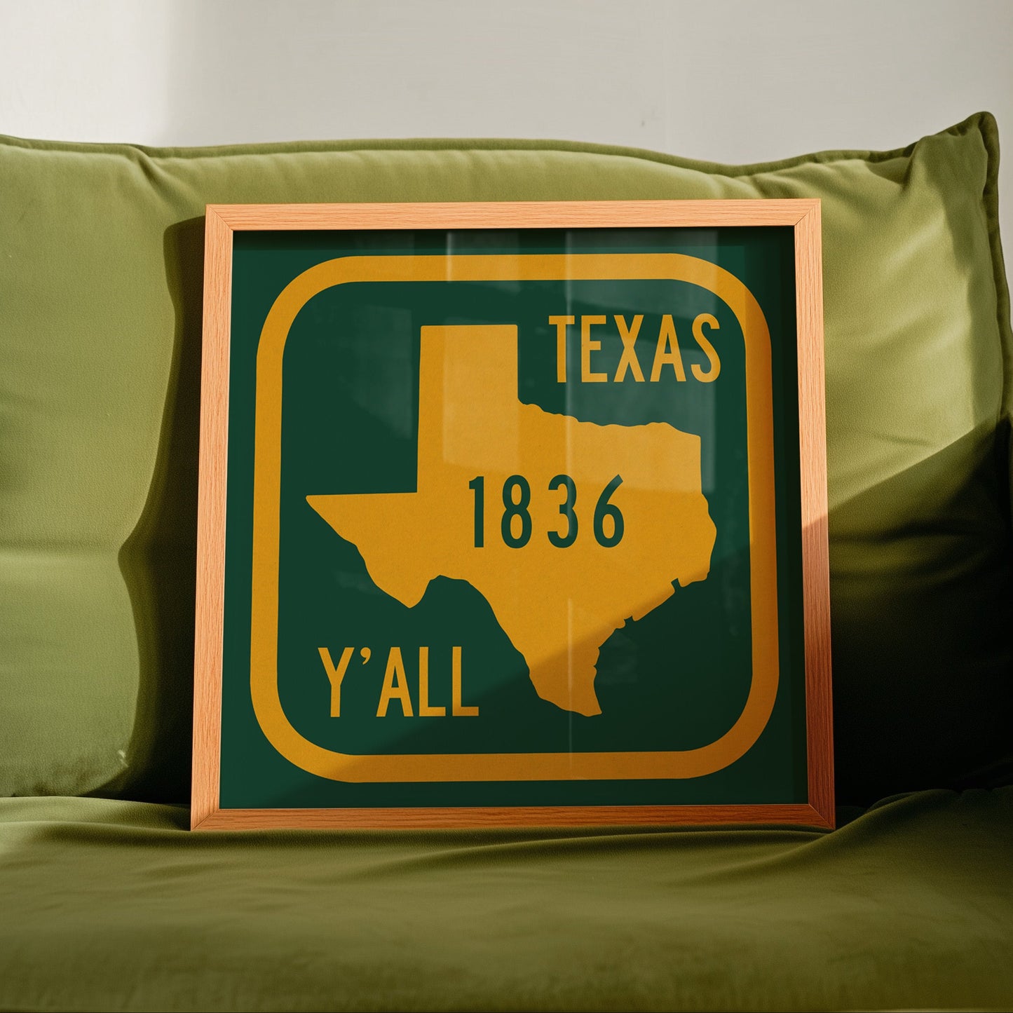 Texas Y'all Road Sign Art Print - Green & Gold