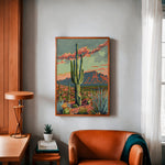 Vintage Paint By Numbers Style Arizona Desert Landscape Art Print - Tejas Country Club