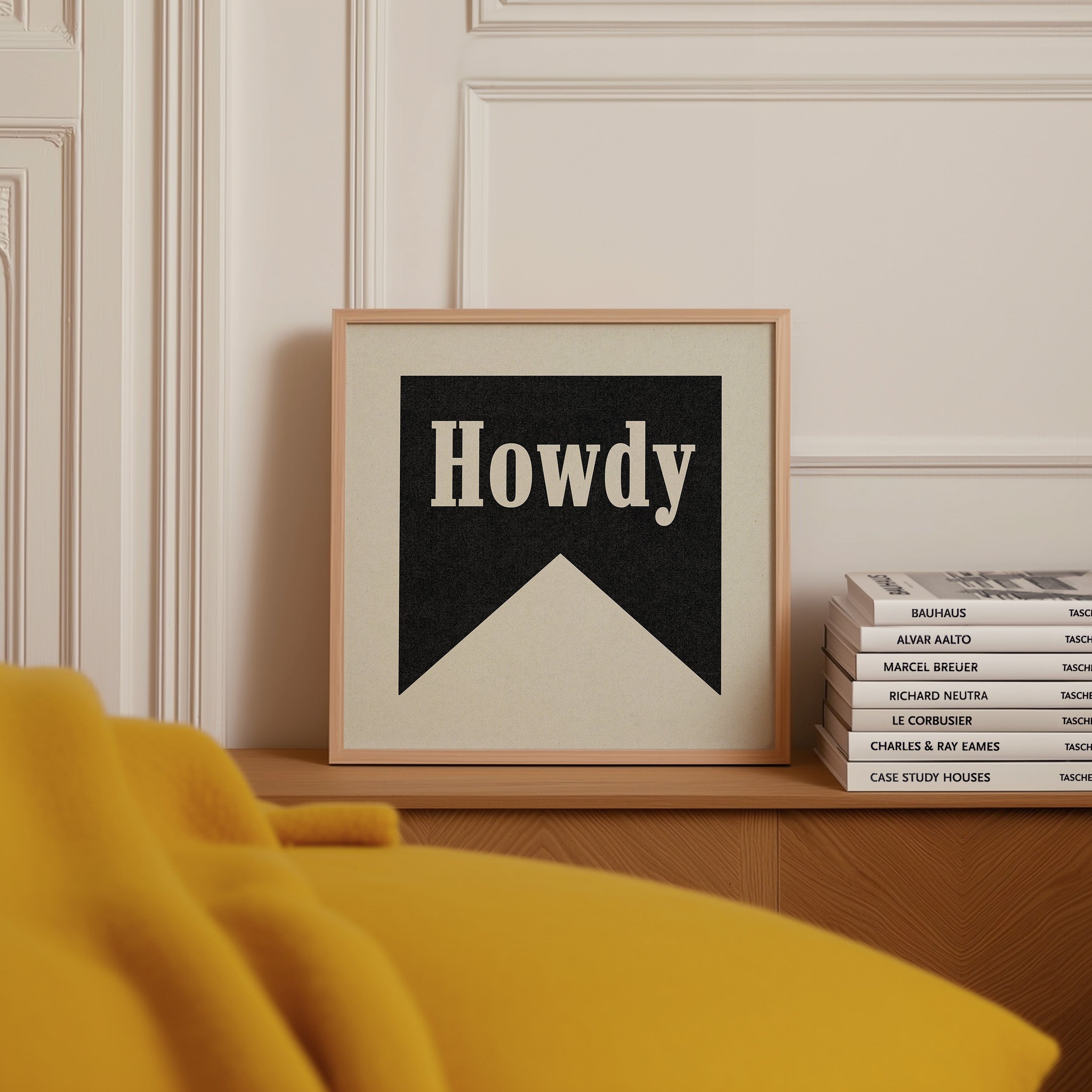 Howdy Black Banner Tab Typography Square Art Print - Tejas Country Club
