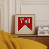 Y'all Banner Tab Typography Square Art Print - Tejas Country Club