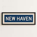 Framed New Haven Blue and White Bus Scroll - Tejas Country Club