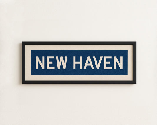 Framed New Haven Blue and White Bus Scroll