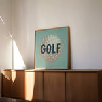 Retro Golf Ball Art Print Dusty Blue - Tejas Country Club