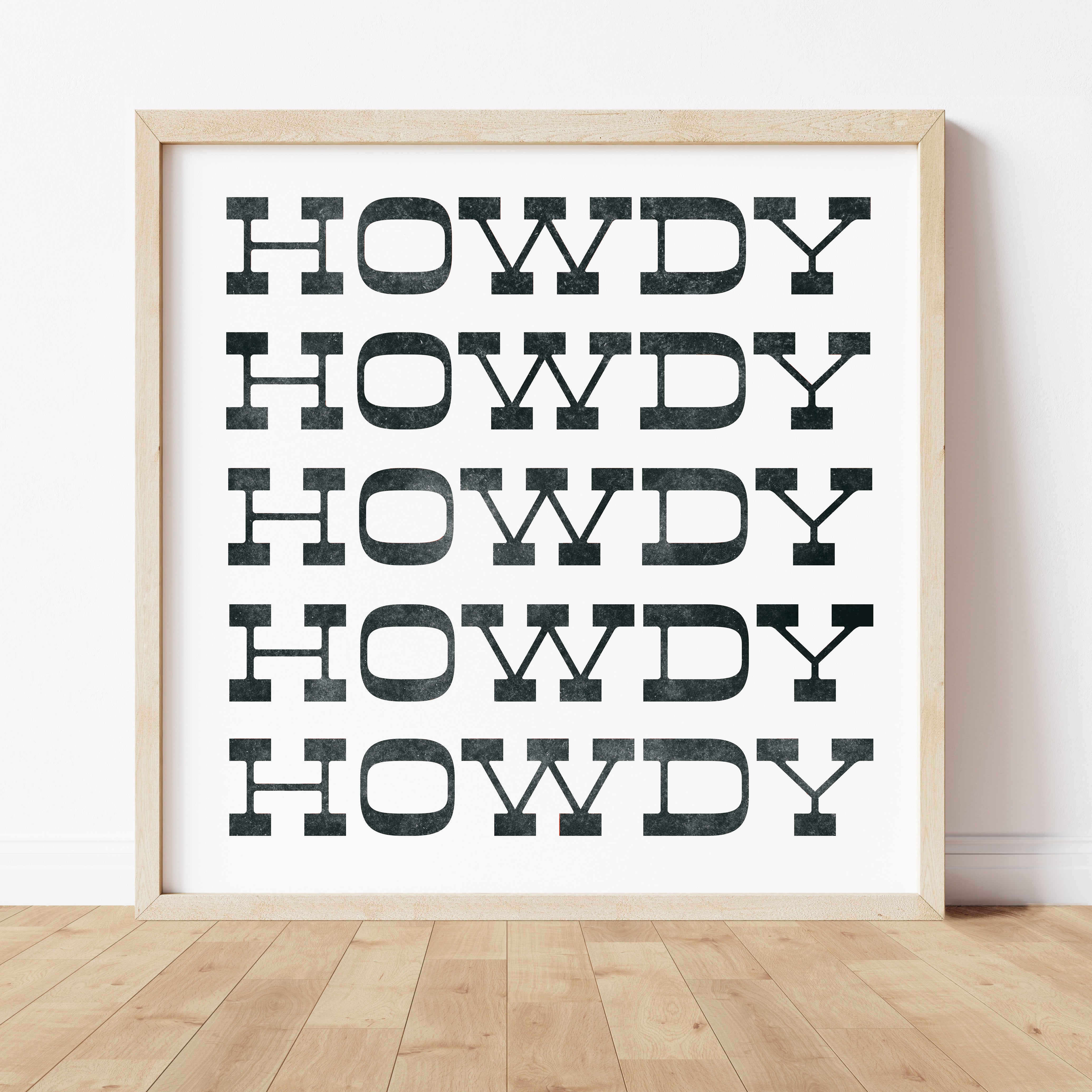 Howdy Typography Art Print Square White and Black - Tejas Country Club