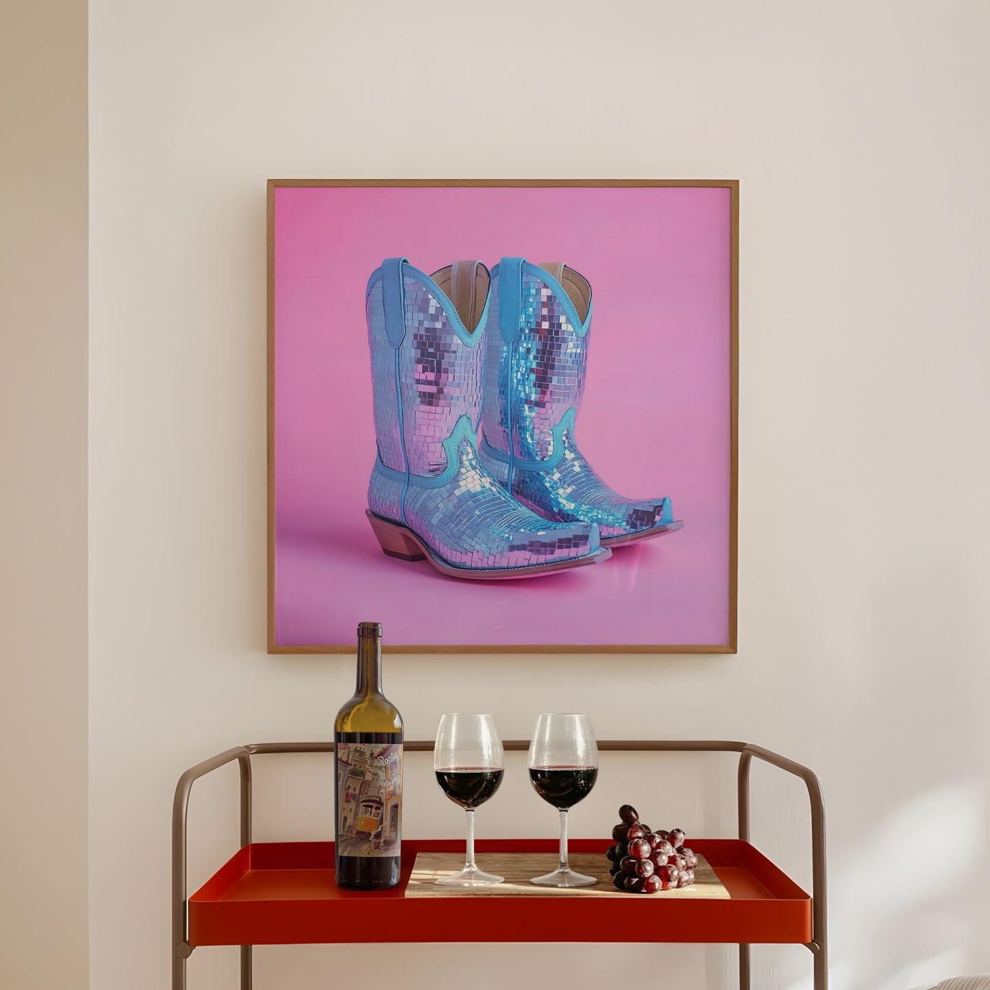 Disco Ball Blue Cowboy Boot Print