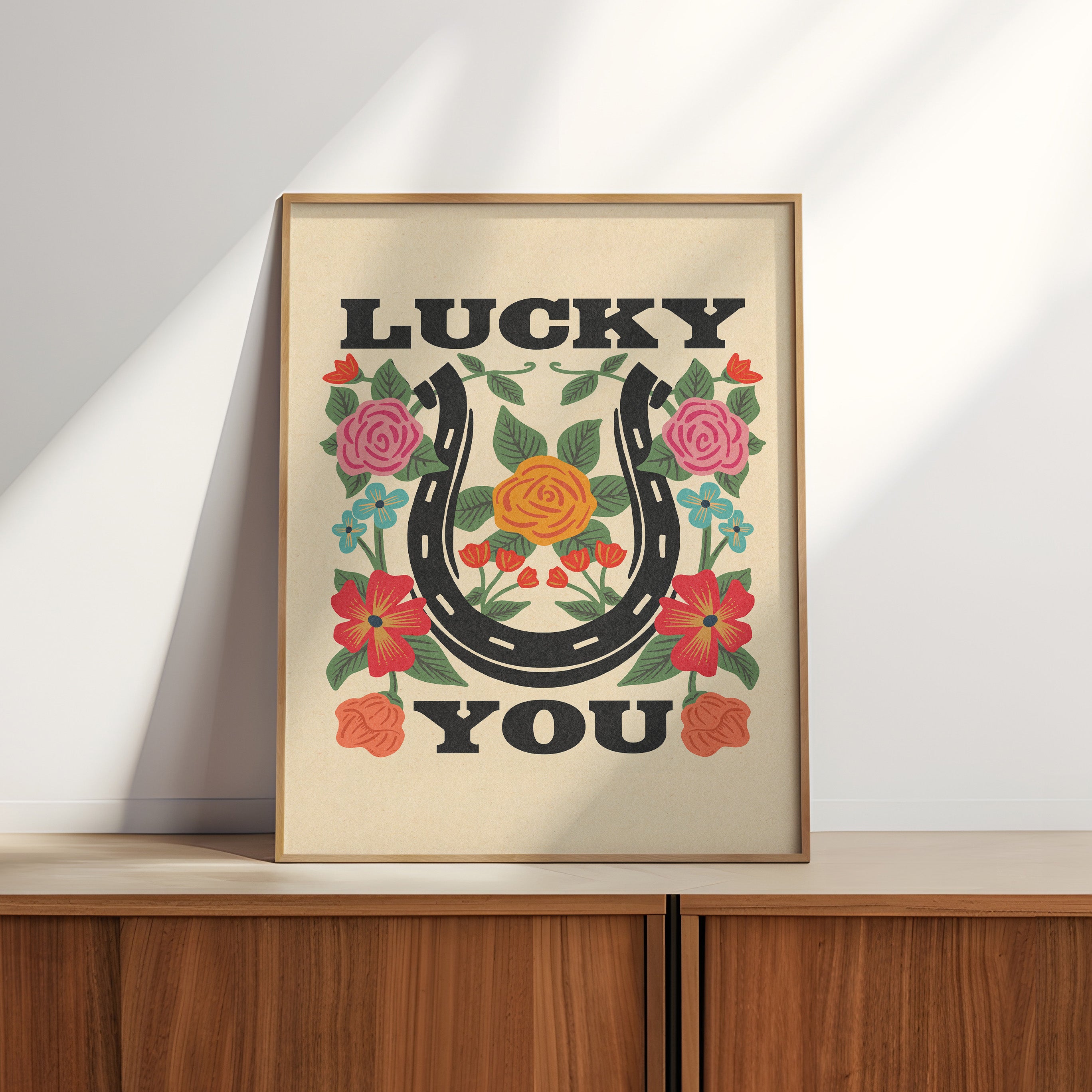Lucky You Floral Horseshoe Art Print - Tejas Country Club