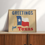 Greetings From Texas Flag Art Print (Natural) - Tejas Country Club