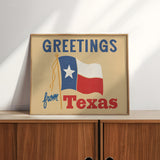 Greetings From Texas Flag Art Print (Natural) - Tejas Country Club