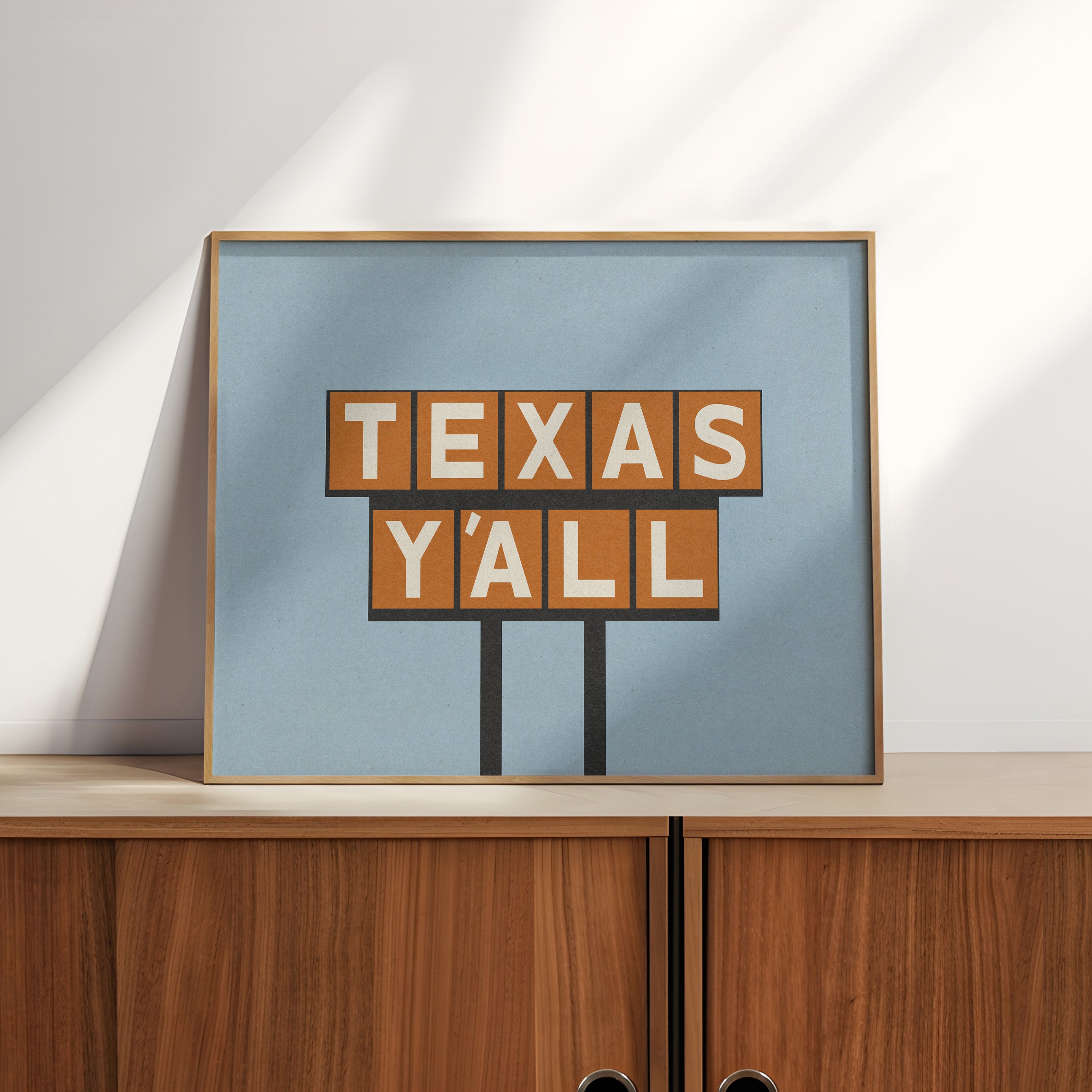 Texas Y'all Billboard Rusty Orange Art Print - Tejas Country Club